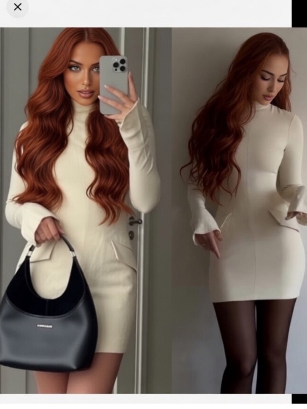 House of CB MAHALIA Cream Long Sleeve Mini Dress Small S 4-6 Tall $269